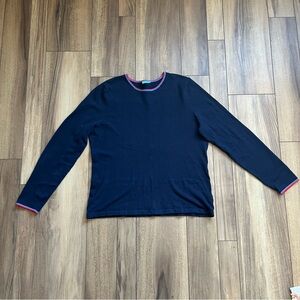 J. McLaughlin Navy Crewneck Sweater with Blue and Red Trim XL